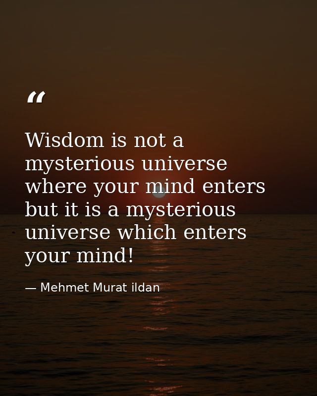 Wisdom is not a mysterious universe where your mind enters but it is a mysterious universe which enters your mind! — Mehmet Murat ildan