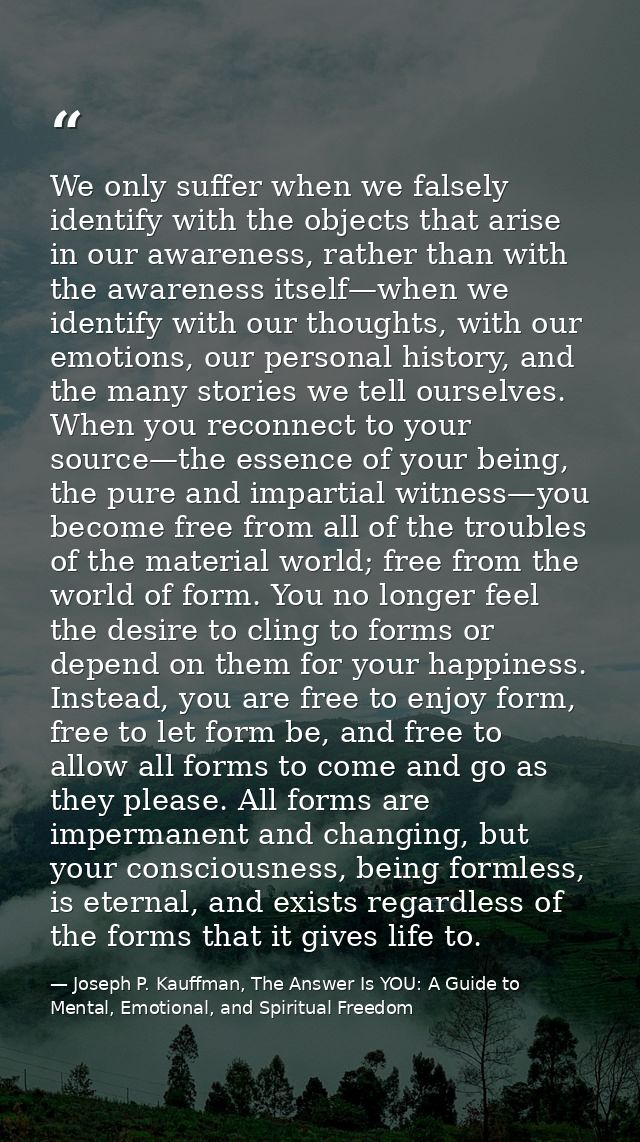 We only suffer when we falsely identify with the objects that arise in our awareness, rather than with the awareness its — Joseph P. Kauffman, The Answer Is YOU: A Guide to Mental, Emotional, and Spiritual Freedom