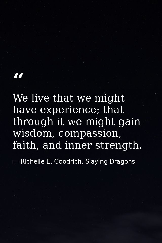 We live that we might have experience; that through it we might gain wisdom, compassion, faith, and inner strength. — Richelle E. Goodrich, Slaying Dragons