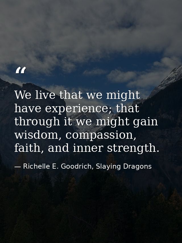 We live that we might have experience; that through it we might gain wisdom, compassion, faith, and inner strength. — Richelle E. Goodrich, Slaying Dragons