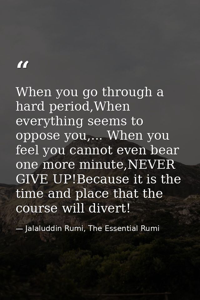 When you go through a hard period,When everything seems to oppose you,... When you feel you cannot even bear one more mi — Jalaluddin Rumi, The Essential Rumi