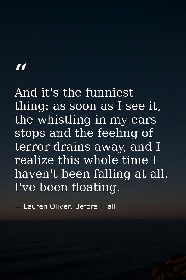 And it's the funniest thing: as soon as I see it, the whistling in my ears stops and the feeling of terror drains away,  — Lauren Oliver, Before I Fall