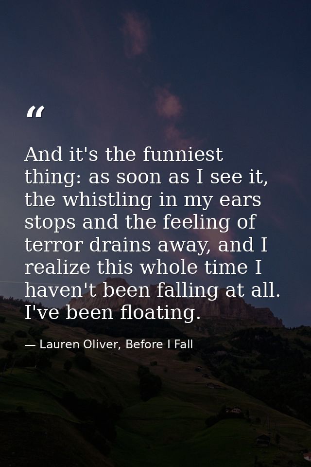 And it's the funniest thing: as soon as I see it, the whistling in my ears stops and the feeling of terror drains away,  — Lauren Oliver, Before I Fall