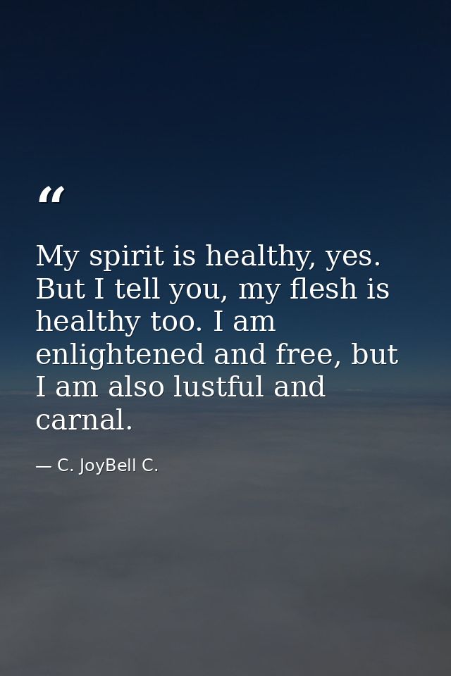 My spirit is healthy, yes. But I tell you, my flesh is healthy too. I am enlightened and free, but I am also lustful and — C. JoyBell C.