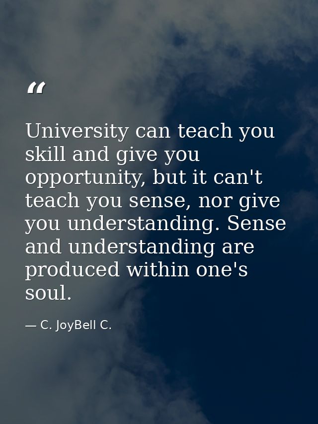 University can teach you skill and give you opportunity, but it can't teach you sense, nor give you understanding. Sense — C. JoyBell C.