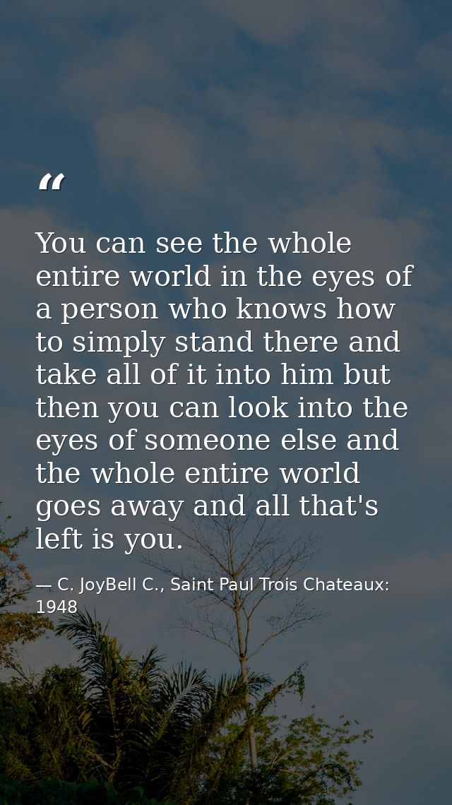 You can see the whole entire world in the eyes of a person who knows how to simply stand there and take all of it into h — C. JoyBell C., Saint Paul Trois Chateaux: 1948