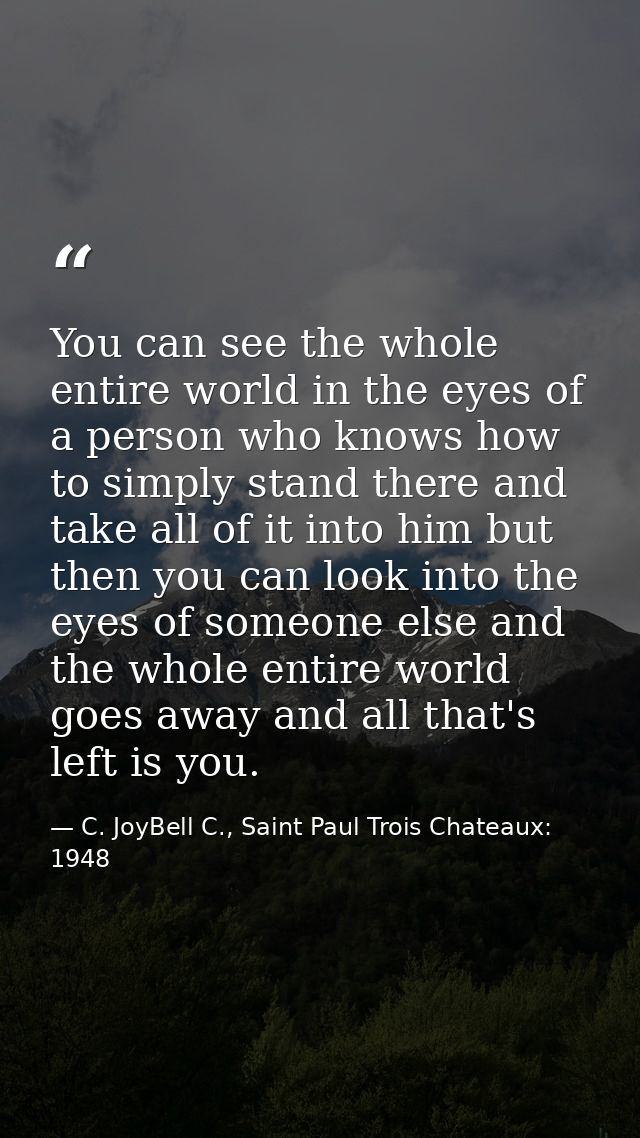 You can see the whole entire world in the eyes of a person who knows how to simply stand there and take all of it into h — C. JoyBell C., Saint Paul Trois Chateaux: 1948