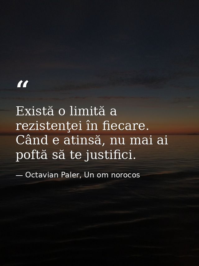 Există o limită a rezistenţei în fiecare. Când e atinsă, nu mai ai poftă să te justifici. — Octavian Paler, Un om norocos
