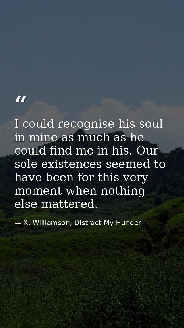 I could recognise his soul in mine as much as he could find me in his. Our sole existences seemed to have been for this  — X. Williamson, Distract My Hunger
