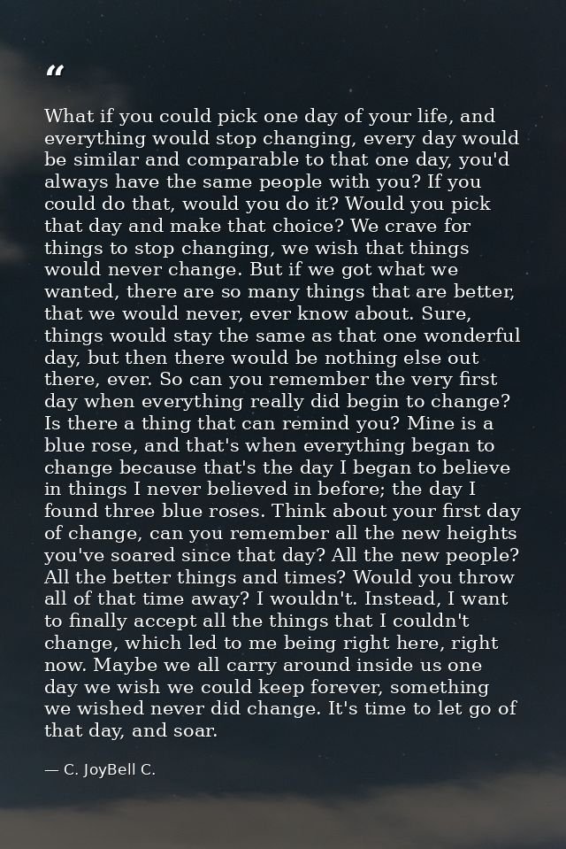 What if you could pick one day of your life, and everything would stop changing, every day would be similar and comparab — C. JoyBell C.