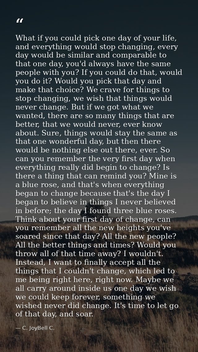 What if you could pick one day of your life, and everything would stop changing, every day would be similar and comparab — C. JoyBell C.