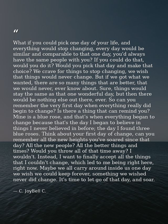 What if you could pick one day of your life, and everything would stop changing, every day would be similar and comparab — C. JoyBell C.