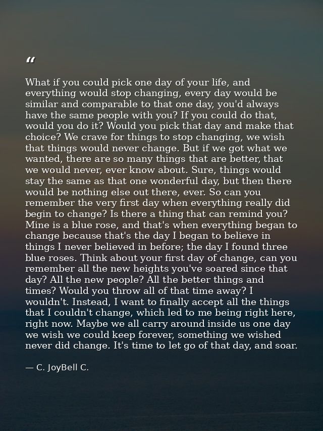 What if you could pick one day of your life, and everything would stop changing, every day would be similar and comparab — C. JoyBell C.