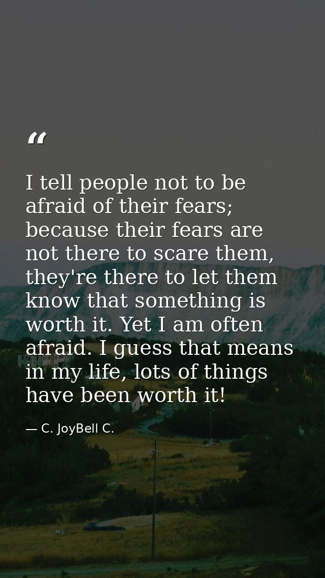 I tell people not to be afraid of their fears; because their fears are not there to scare them, they're there to let the — C. JoyBell C.