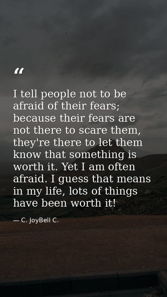 I tell people not to be afraid of their fears; because their fears are not there to scare them, they're there to let the — C. JoyBell C.