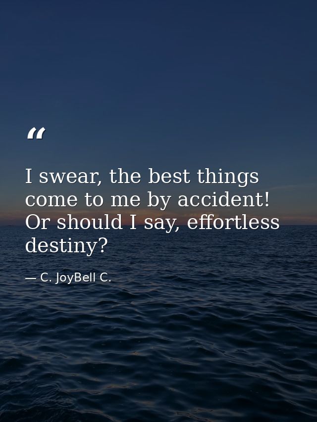 I swear, the best things come to me by accident! Or should I say, effortless destiny? — C. JoyBell C.
