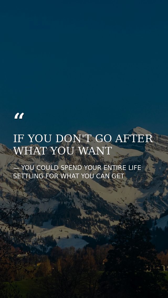 IF YOU DON'T GO AFTER WHAT YOU WANT — YOU COULD SPEND YOUR ENTIRE LIFE SETTLING FOR WHAT YOU CAN GET