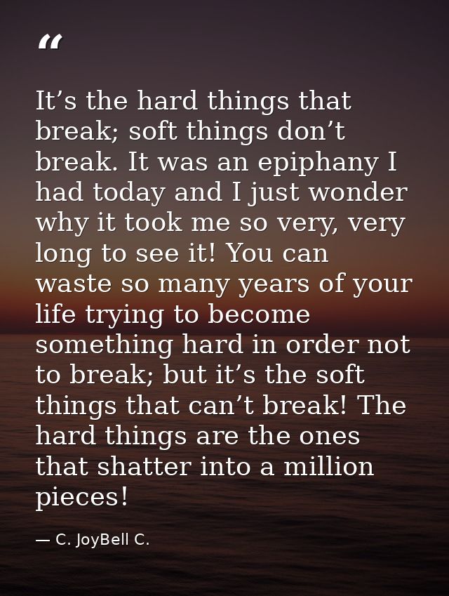 It’s the hard things that break; soft things don’t break. It was an epiphany I had today and I just wonder why it took m — C. JoyBell C.