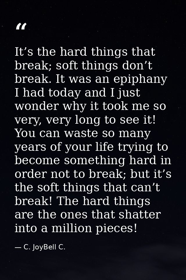 It’s the hard things that break; soft things don’t break. It was an epiphany I had today and I just wonder why it took m — C. JoyBell C.