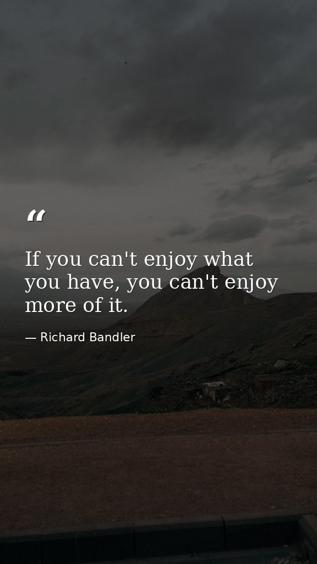 If you can't enjoy what you have, you can't enjoy more of it. — Richard Bandler