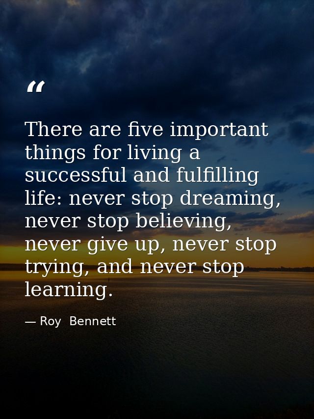 There are five important things for living a successful and fulfilling life: never stop dreaming, never stop believing,  — Roy  Bennett