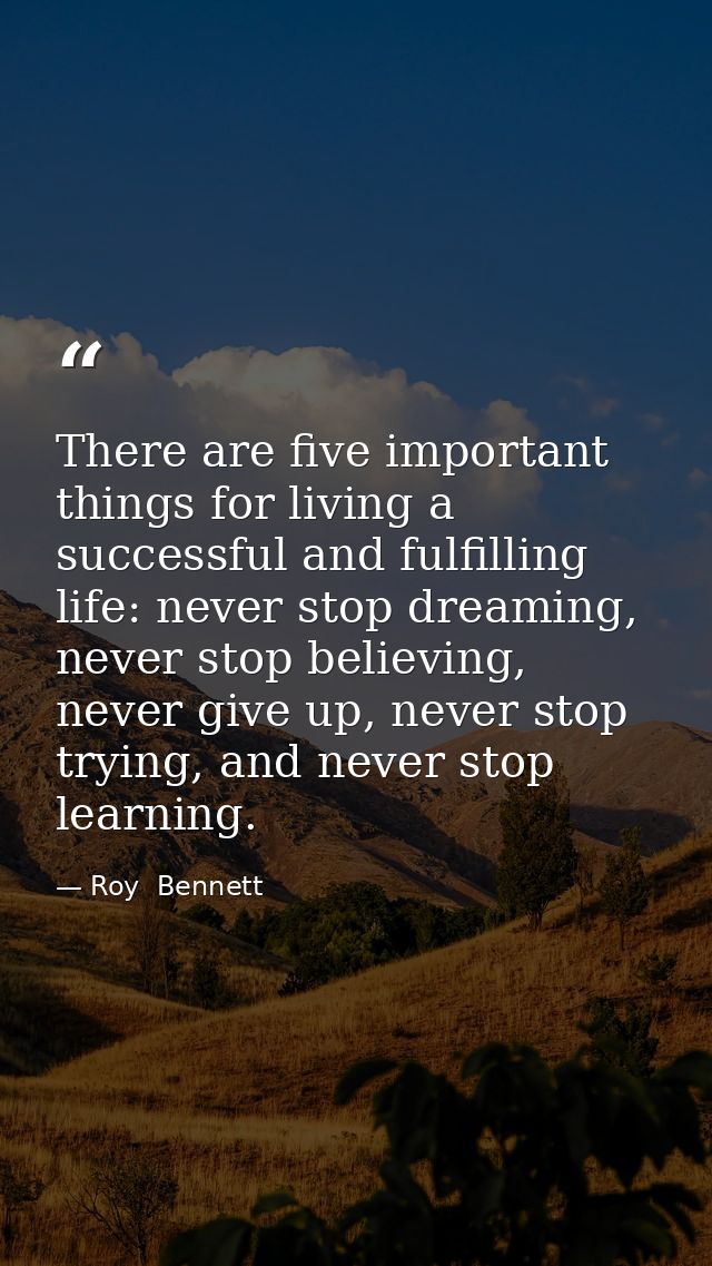 There are five important things for living a successful and fulfilling life: never stop dreaming, never stop believing,  — Roy  Bennett