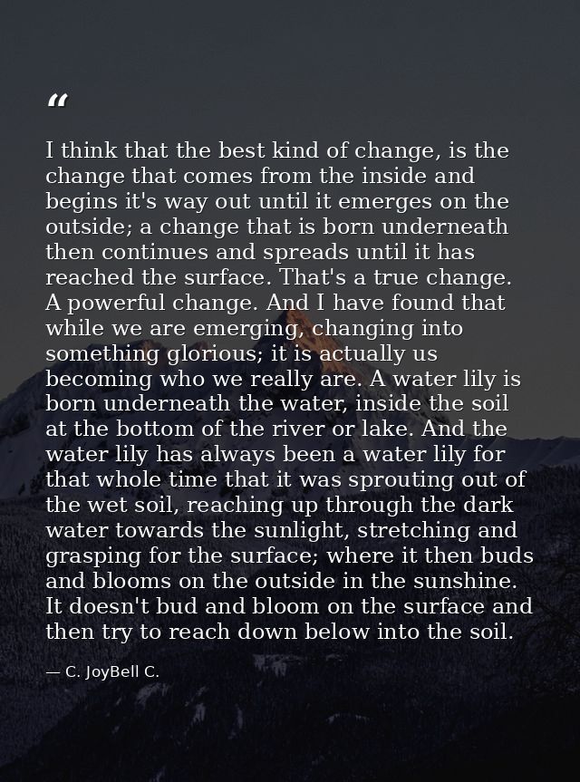 I think that the best kind of change, is the change that comes from the inside and begins it's way out until it emerges  — C. JoyBell C.