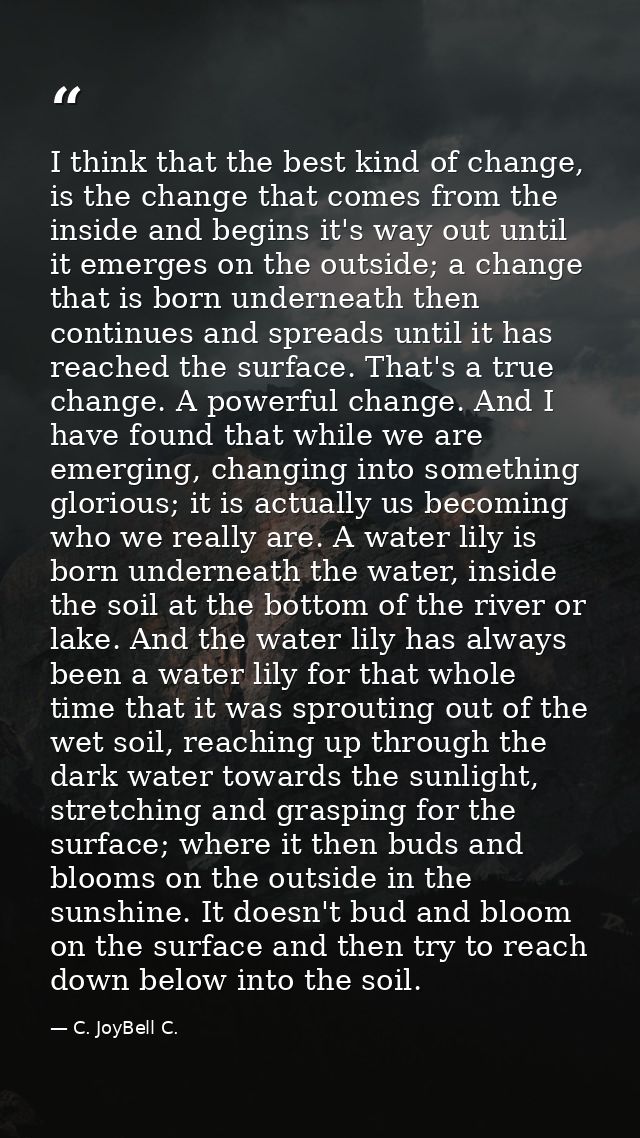I think that the best kind of change, is the change that comes from the inside and begins it's way out until it emerges  — C. JoyBell C.