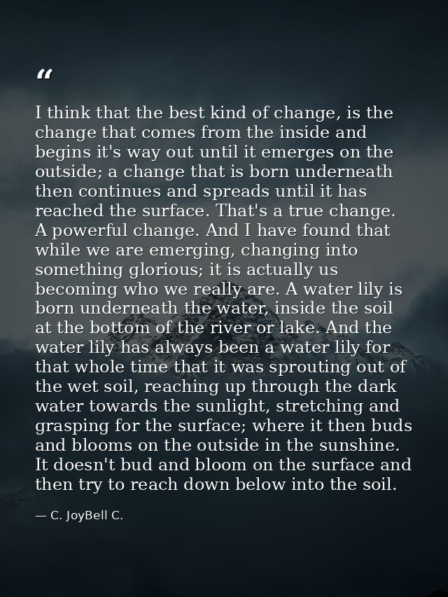 I think that the best kind of change, is the change that comes from the inside and begins it's way out until it emerges  — C. JoyBell C.