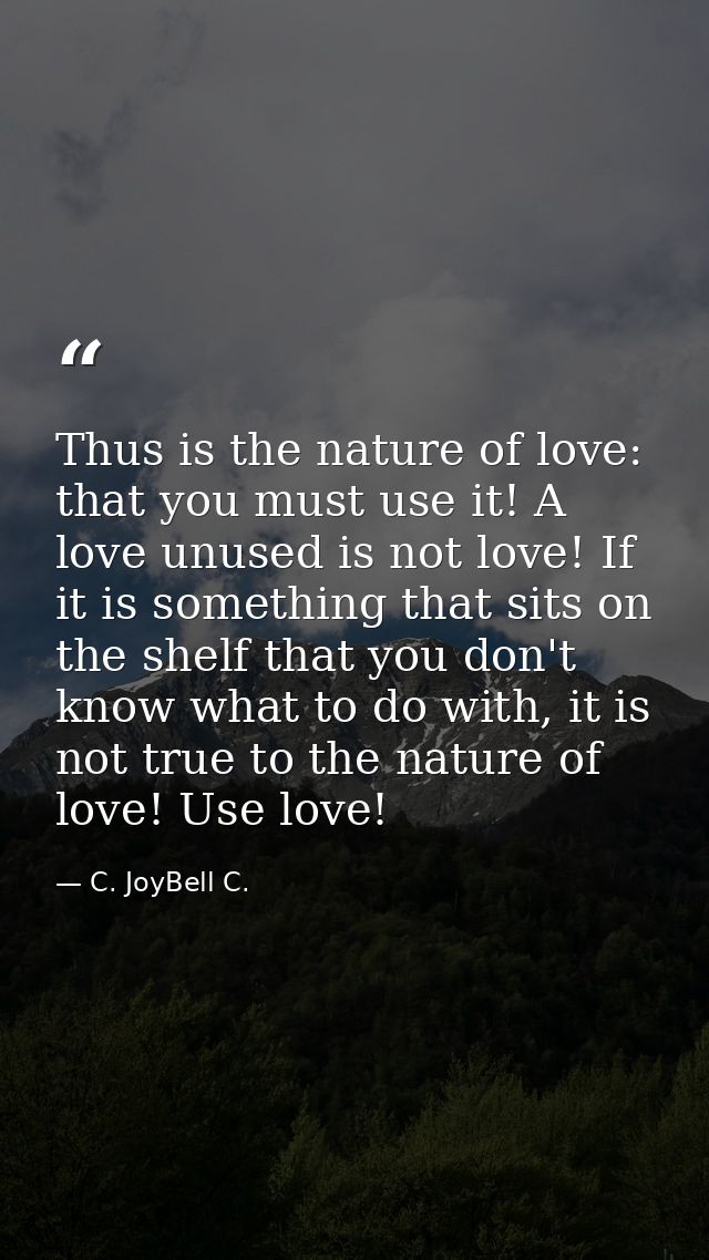 Thus is the nature of love: that you must use it! A love unused is not love! If it is something that sits on the shelf t — C. JoyBell C.