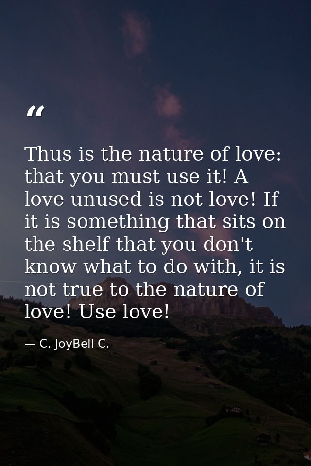 Thus is the nature of love: that you must use it! A love unused is not love! If it is something that sits on the shelf t — C. JoyBell C.