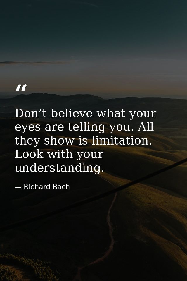 Don’t believe what your eyes are telling you. All they show is limitation. Look with your understanding. — Richard Bach