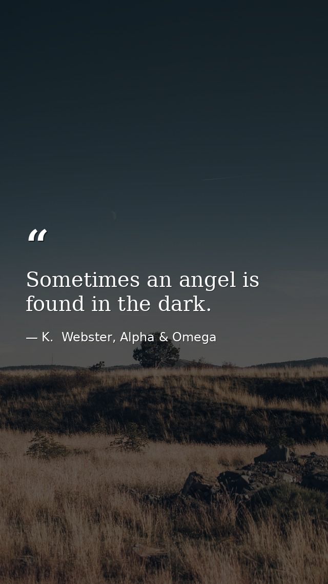 Sometimes an angel is found in the dark. — K.  Webster, Alpha & Omega