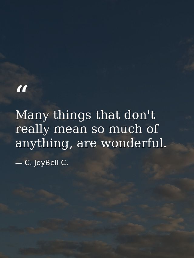 Many things that don't really mean so much of anything, are wonderful. — C. JoyBell C.
