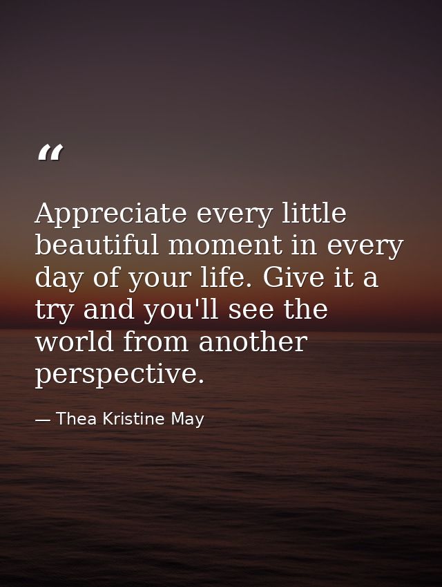 Appreciate every little beautiful moment in every day of your life. Give it a try and you'll see the world from another  — Thea Kristine May