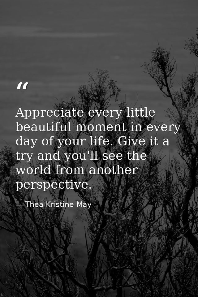 Appreciate every little beautiful moment in every day of your life. Give it a try and you'll see the world from another  — Thea Kristine May
