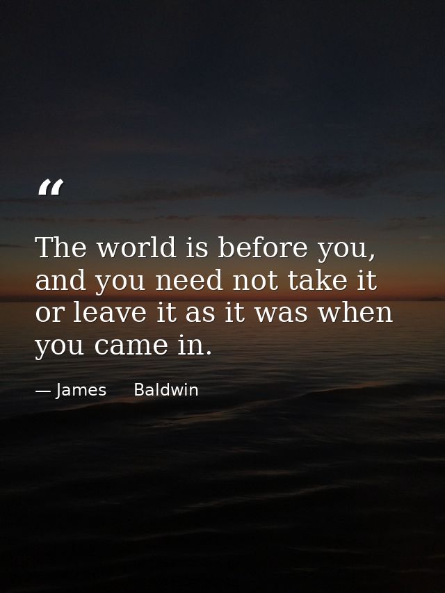 The world is before you, and you need not take it or leave it as it was when you came in. — James     Baldwin