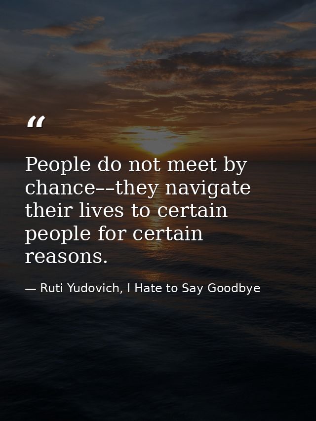 People do not meet by chance––they navigate their lives to certain people for certain reasons. — Ruti Yudovich, I Hate to Say Goodbye