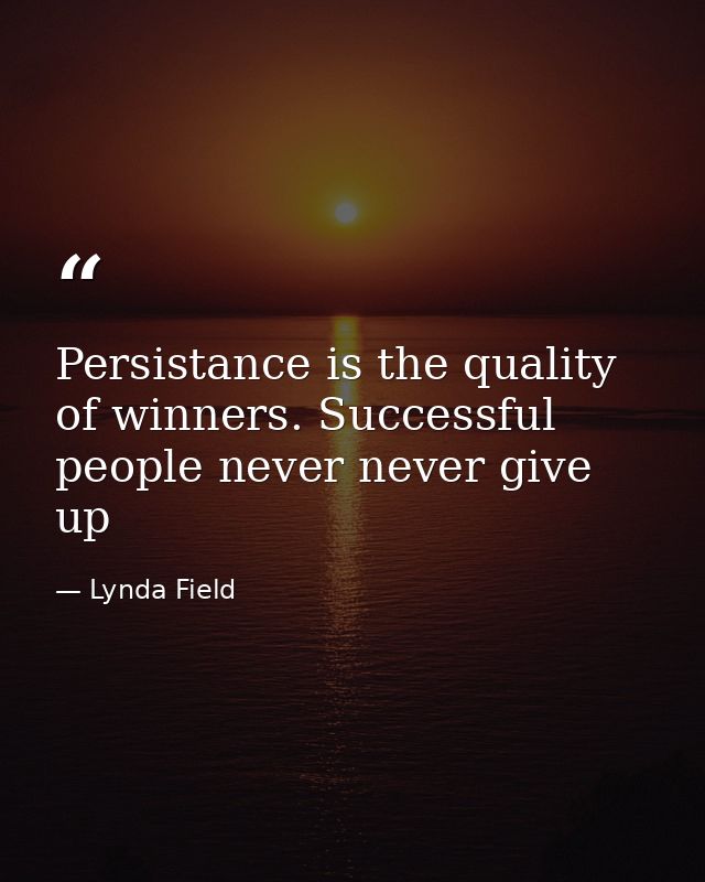 Persistance is the quality of winners. Successful people never never give up — Lynda Field