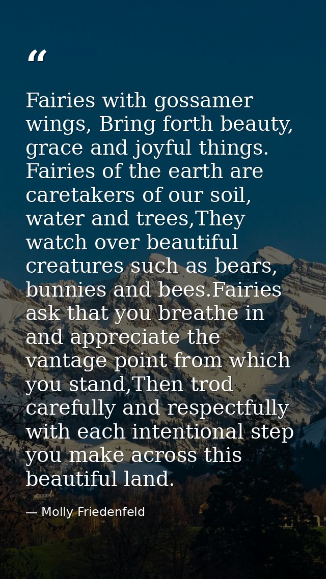 Fairies with gossamer wings, Bring forth beauty, grace and joyful things. Fairies of the earth are caretakers of our soi — Molly Friedenfeld