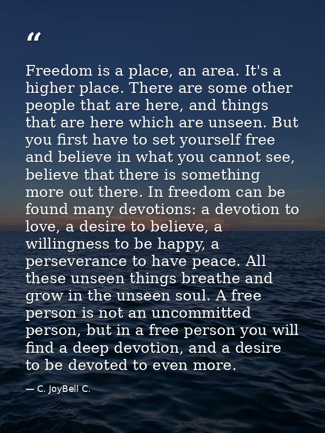 Freedom is a place, an area. It's a higher place. There are some other people that are here, and things that are here wh — C. JoyBell C.