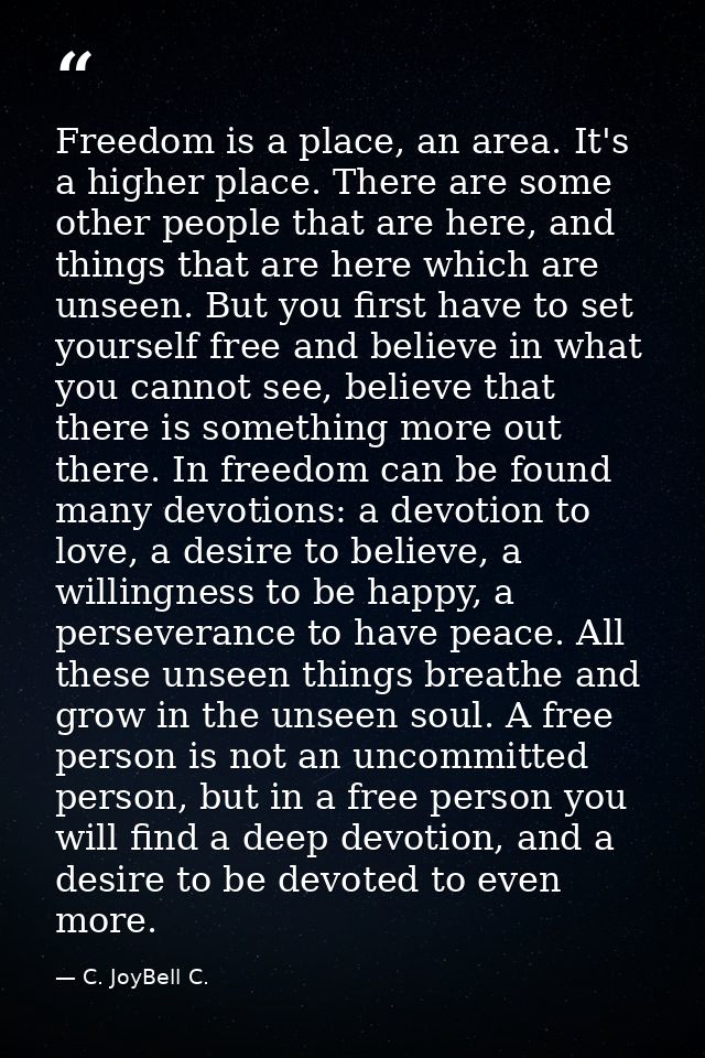 Freedom is a place, an area. It's a higher place. There are some other people that are here, and things that are here wh — C. JoyBell C.