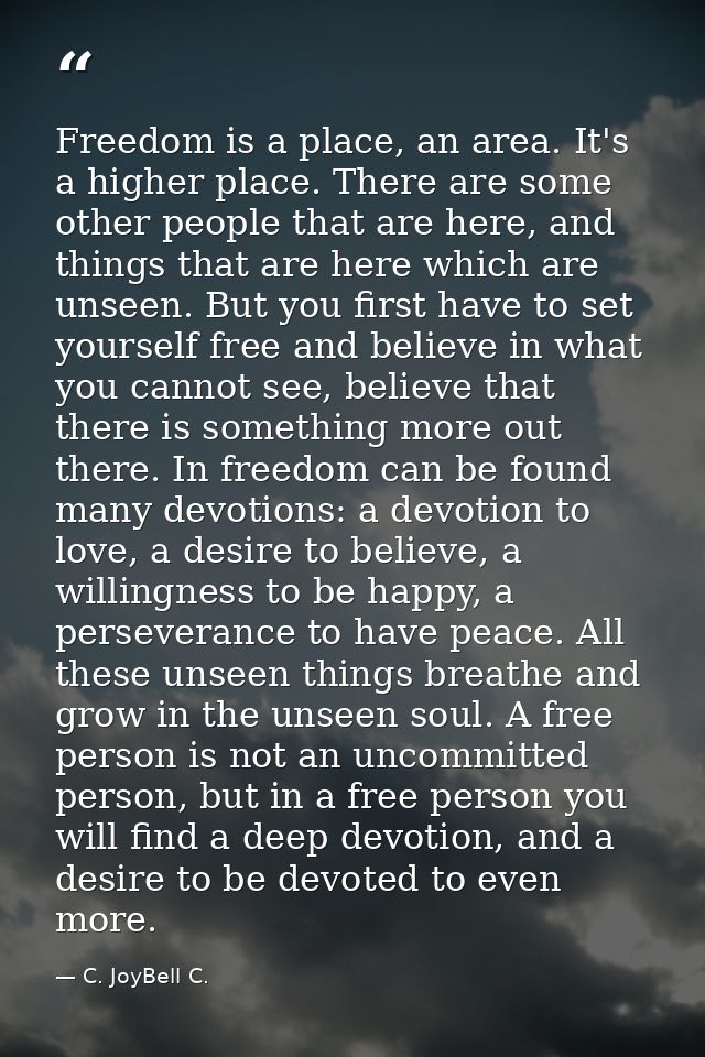 Freedom is a place, an area. It's a higher place. There are some other people that are here, and things that are here wh — C. JoyBell C.