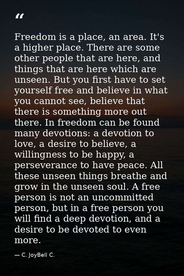 Freedom is a place, an area. It's a higher place. There are some other people that are here, and things that are here wh — C. JoyBell C.