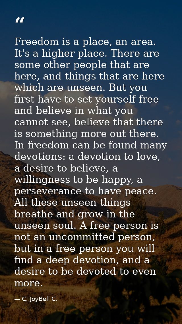 Freedom is a place, an area. It's a higher place. There are some other people that are here, and things that are here wh — C. JoyBell C.