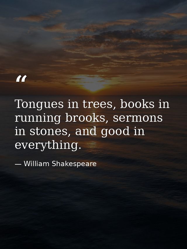 Tongues in trees, books in running brooks, sermons in stones, and good in everything. — William Shakespeare