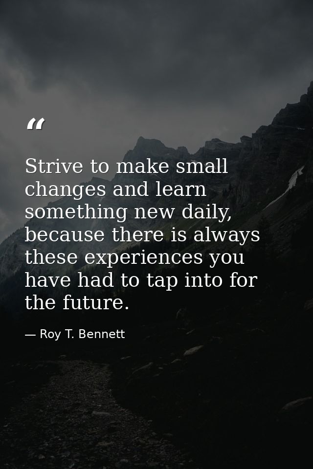 Strive to make small changes and learn something new daily, because there is always these experiences you have had to ta — Roy T. Bennett