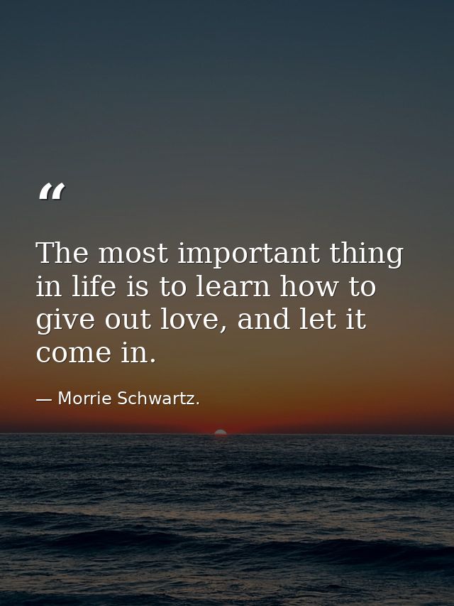 The most important thing in life is to learn how to give out love, and let it come in. — Morrie Schwartz.