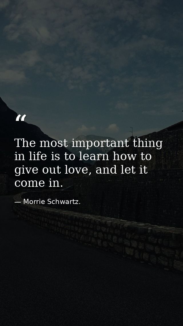 The most important thing in life is to learn how to give out love, and let it come in. — Morrie Schwartz.