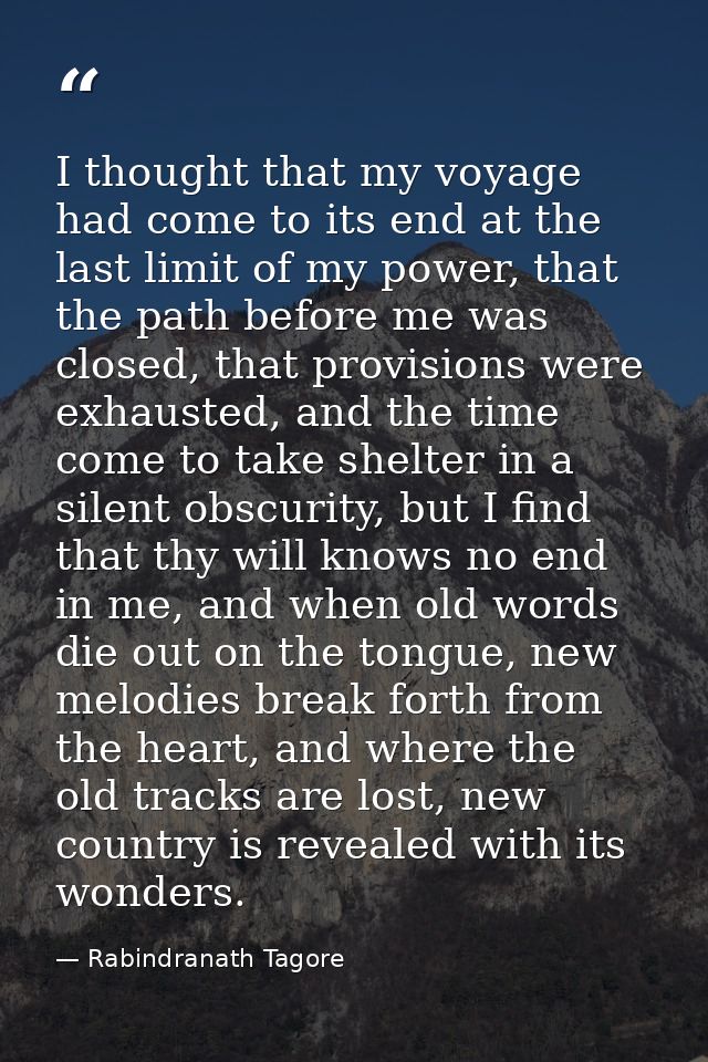 I thought that my voyage had come to its end at the last limit of my power, that the path before me was closed, that pro — Rabindranath Tagore